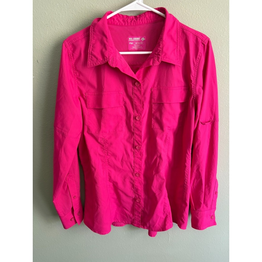Reel Legends Saltwater‎ Womens Hot Pink Long Sleeve Button Up Shirt Size PM